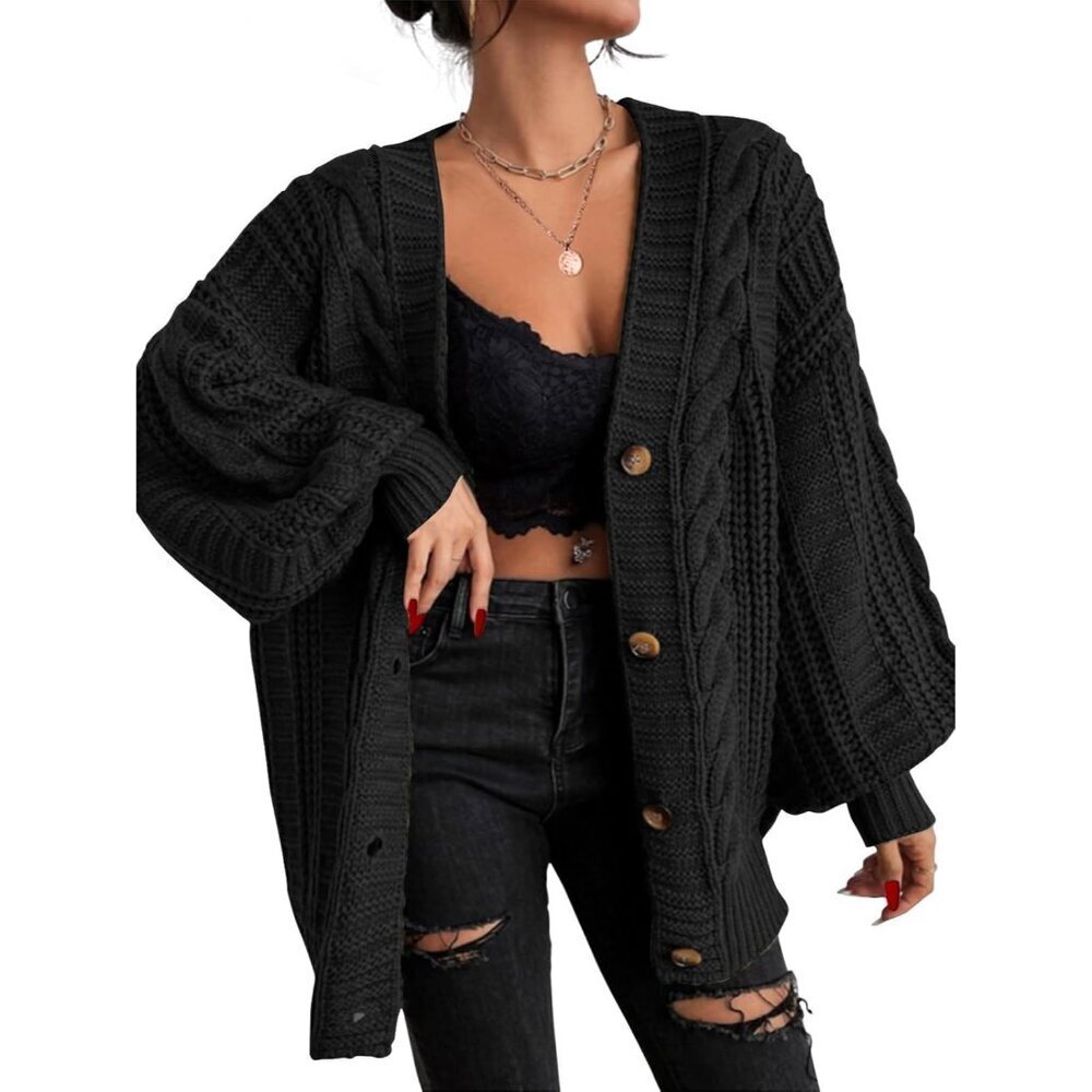 Women's Oversized Knit Cardigan Lightweight Fall Winter Cozy Button Open Front